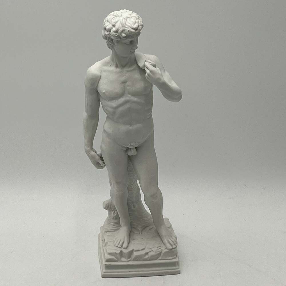 Michelangelo David Statue 12" White Classical Greek Roman Nude Male Sculpture
